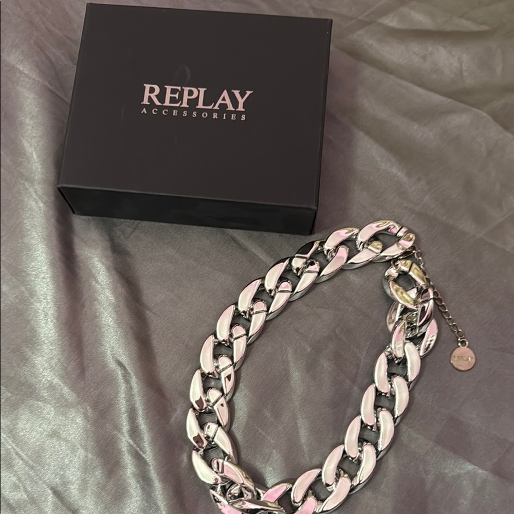 Replay Shiny Silver Chain Necklace